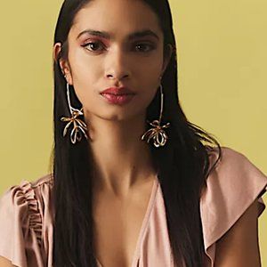NEW ~ Anthropologie Long Golden Petal Earrings